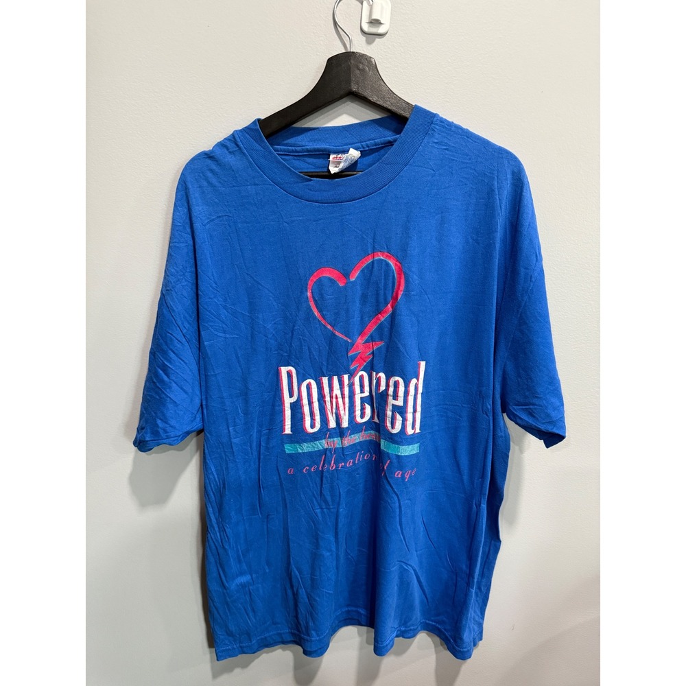 Vintage Hanes Heavyweight T Shirt XL Powered Celebration Blue Graphic Tee